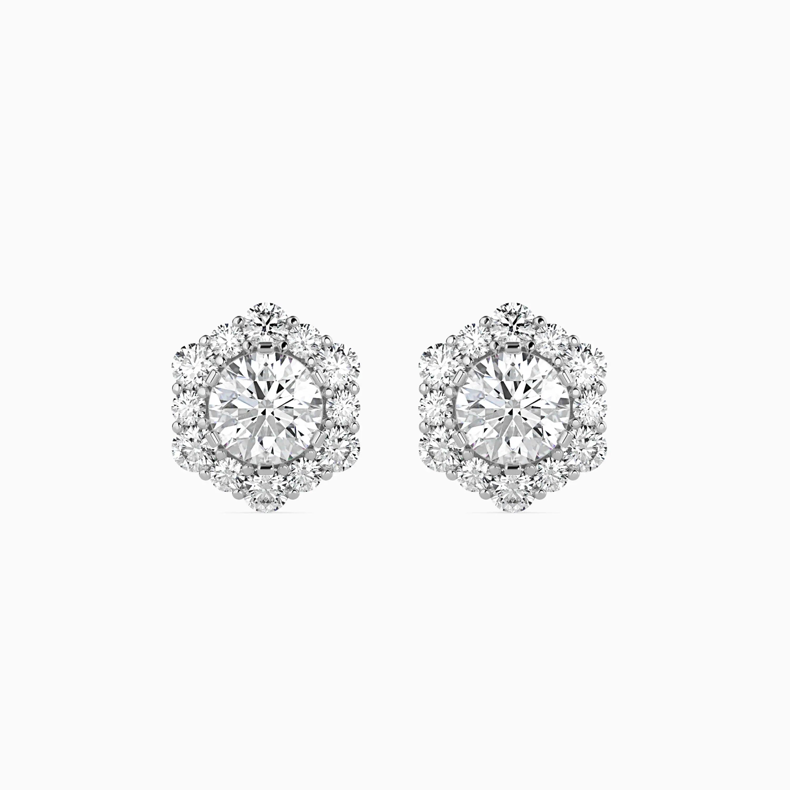 Geometric Splendor: Hexagonal Halo Diamond Earrings Audiam