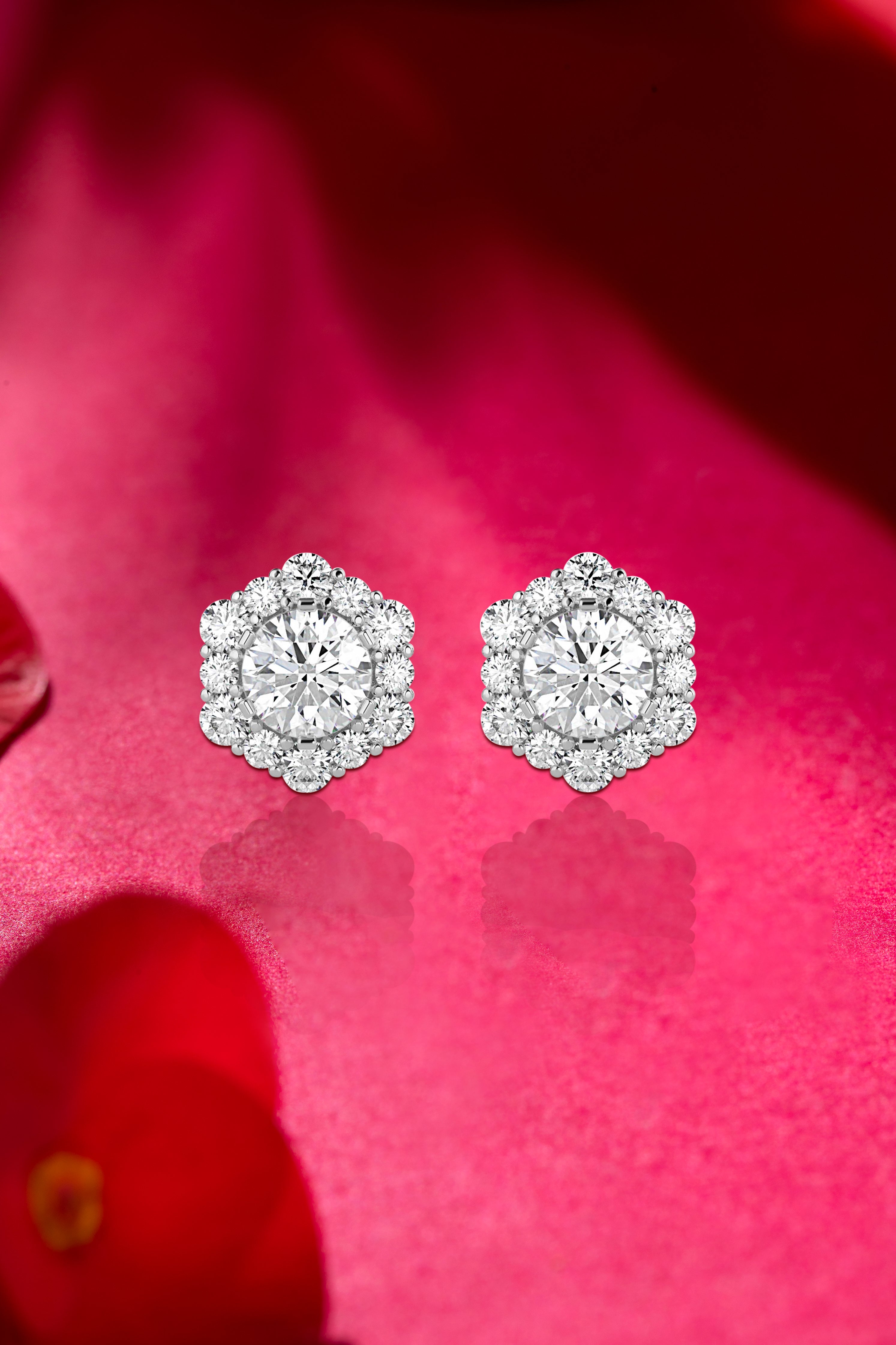 Geometric Splendor: Hexagonal Halo Diamond Earrings Audiam