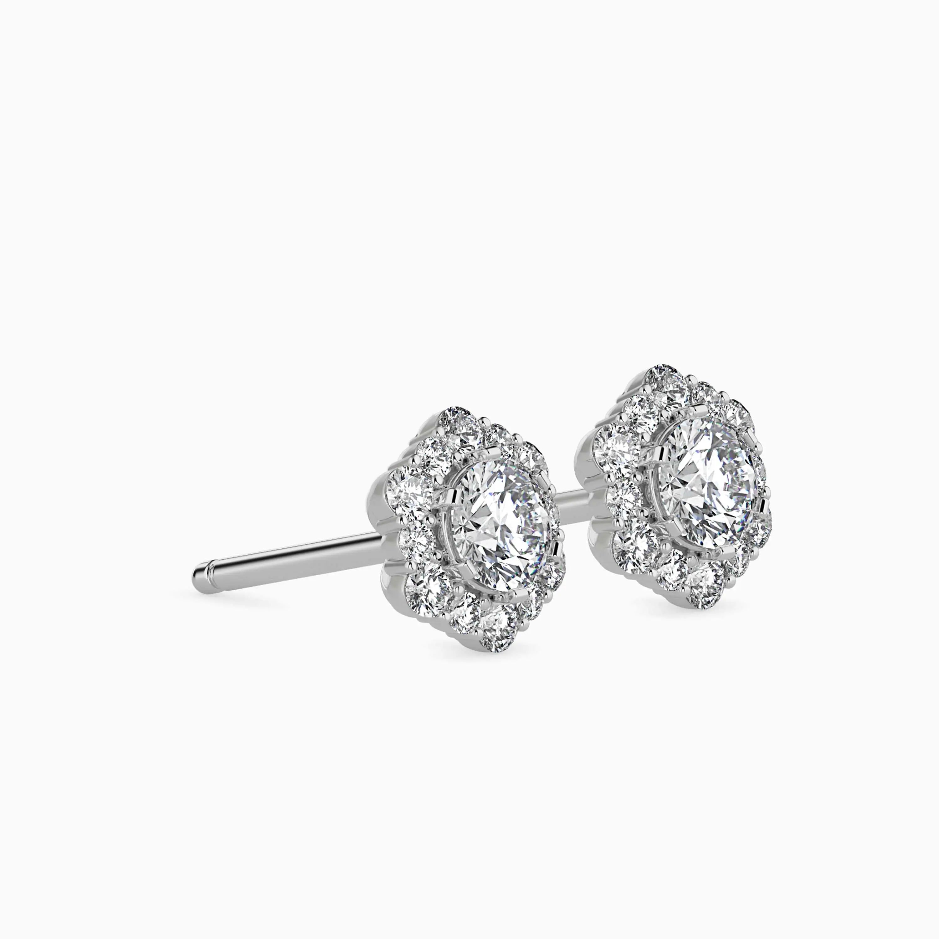 Geometric Splendor: Hexagonal Halo Diamond Earrings Audiam