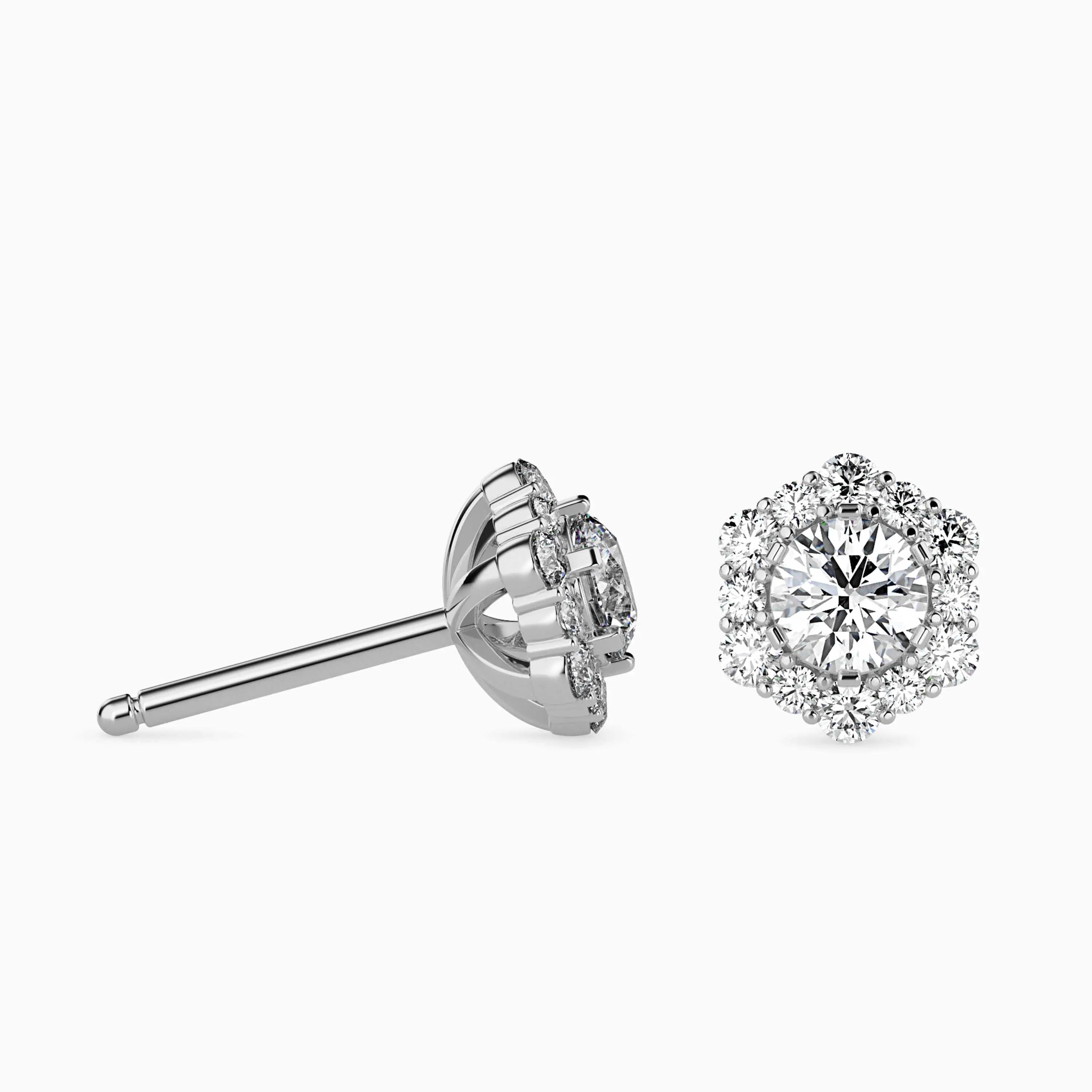 Geometric Splendor: Hexagonal Halo Diamond Earrings Audiam