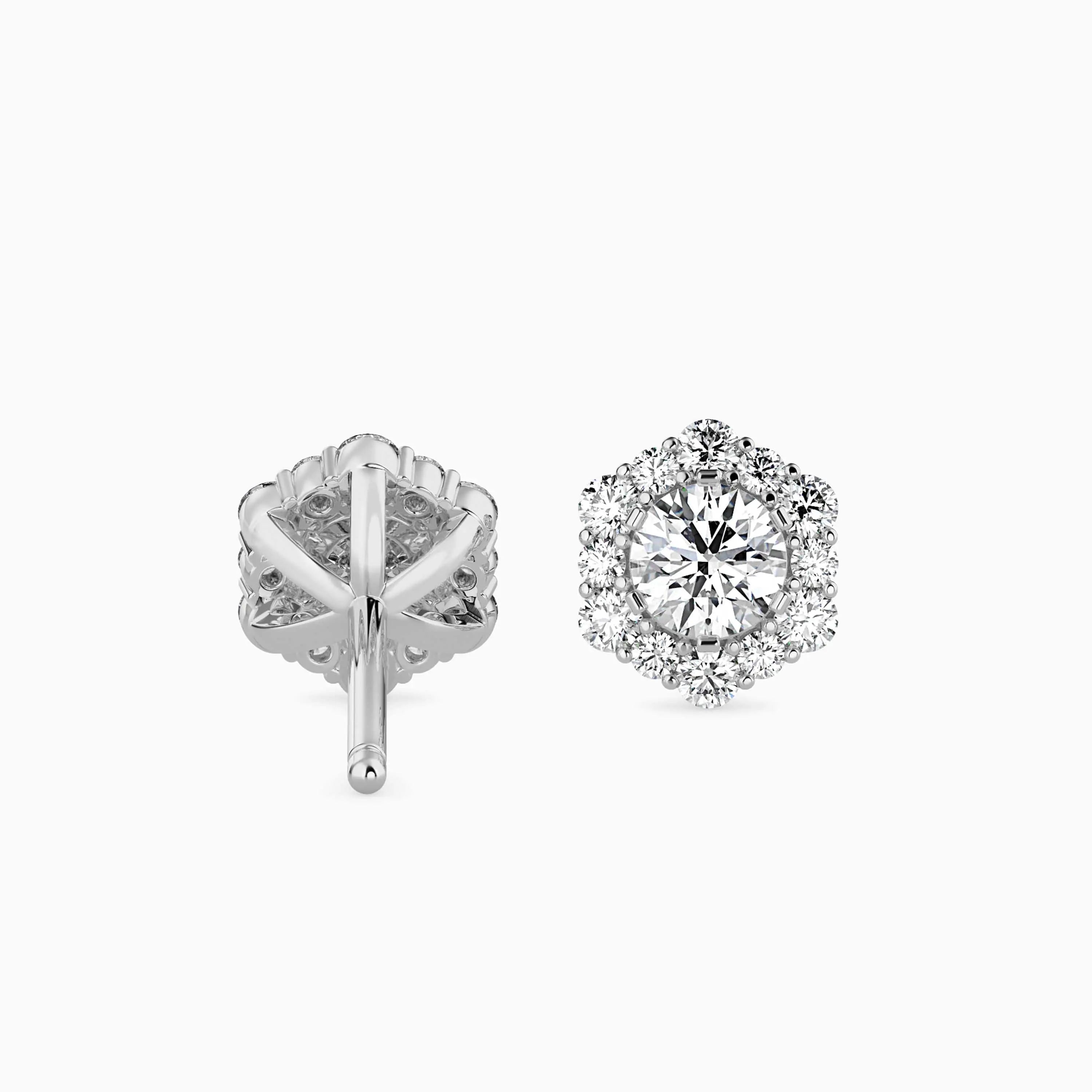 Geometric Splendor: Hexagonal Halo Diamond Earrings Audiam