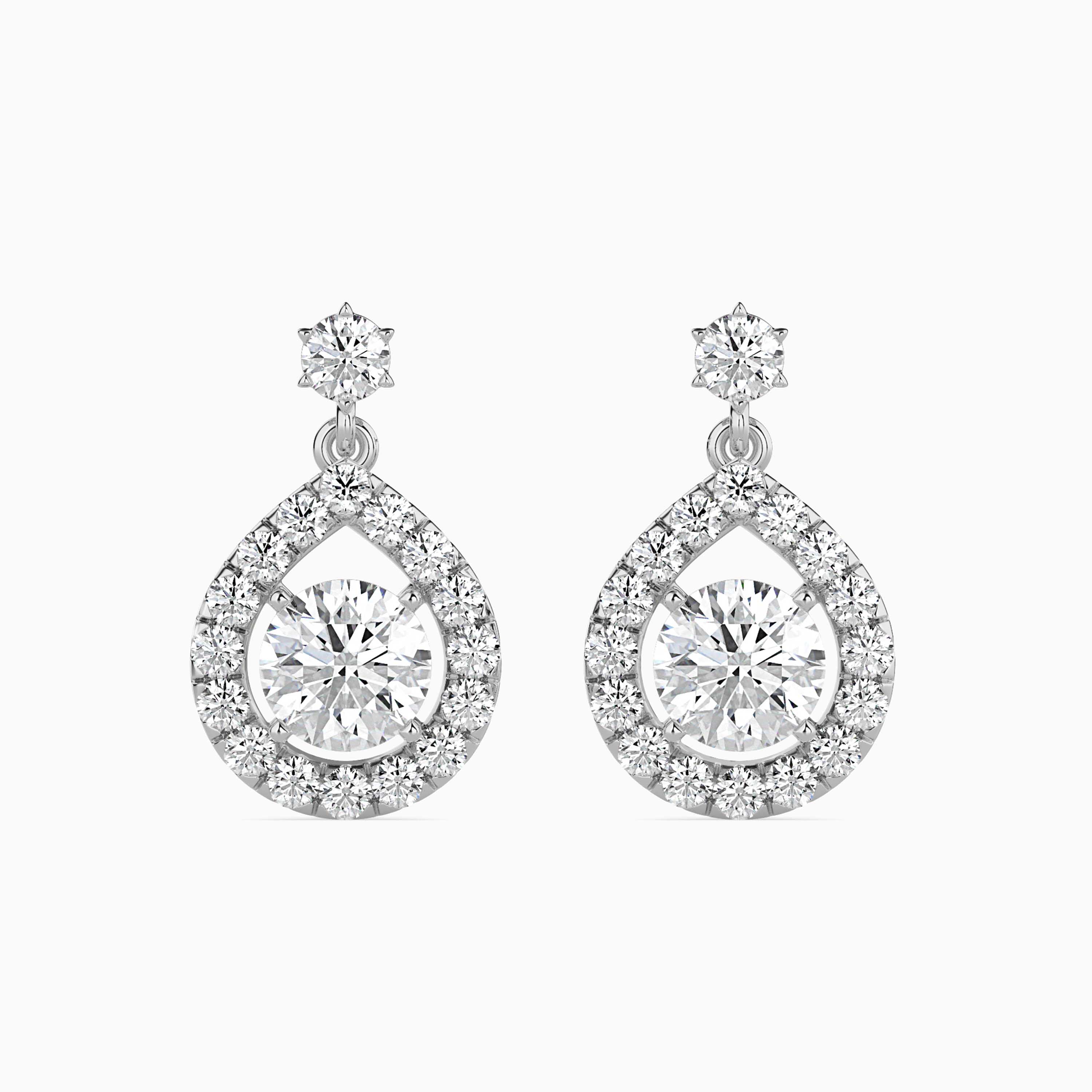 Cascading Brilliance: Pear-Shaped Halo Drop Diamond Earrings Audiam