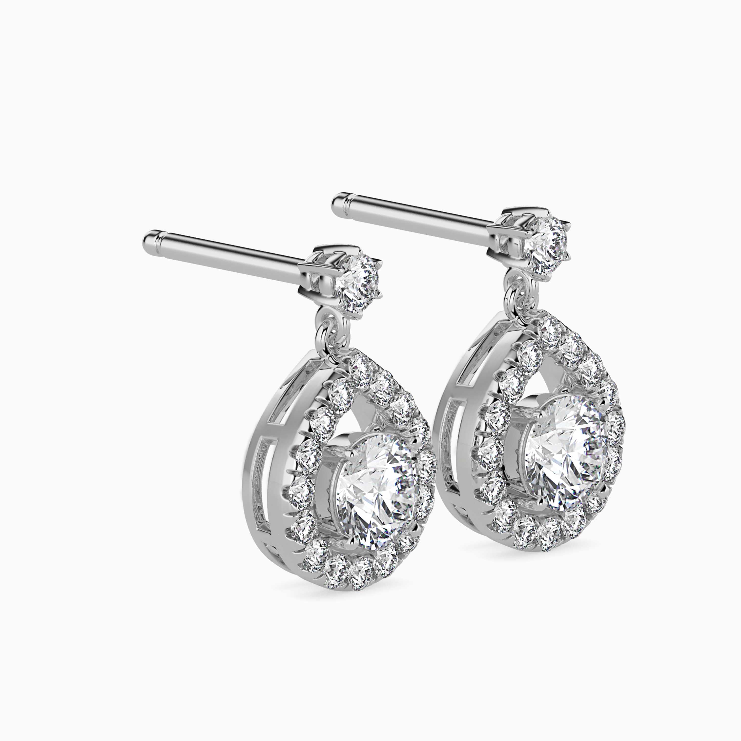 Cascading Brilliance: Pear-Shaped Halo Drop Diamond Earrings Audiam