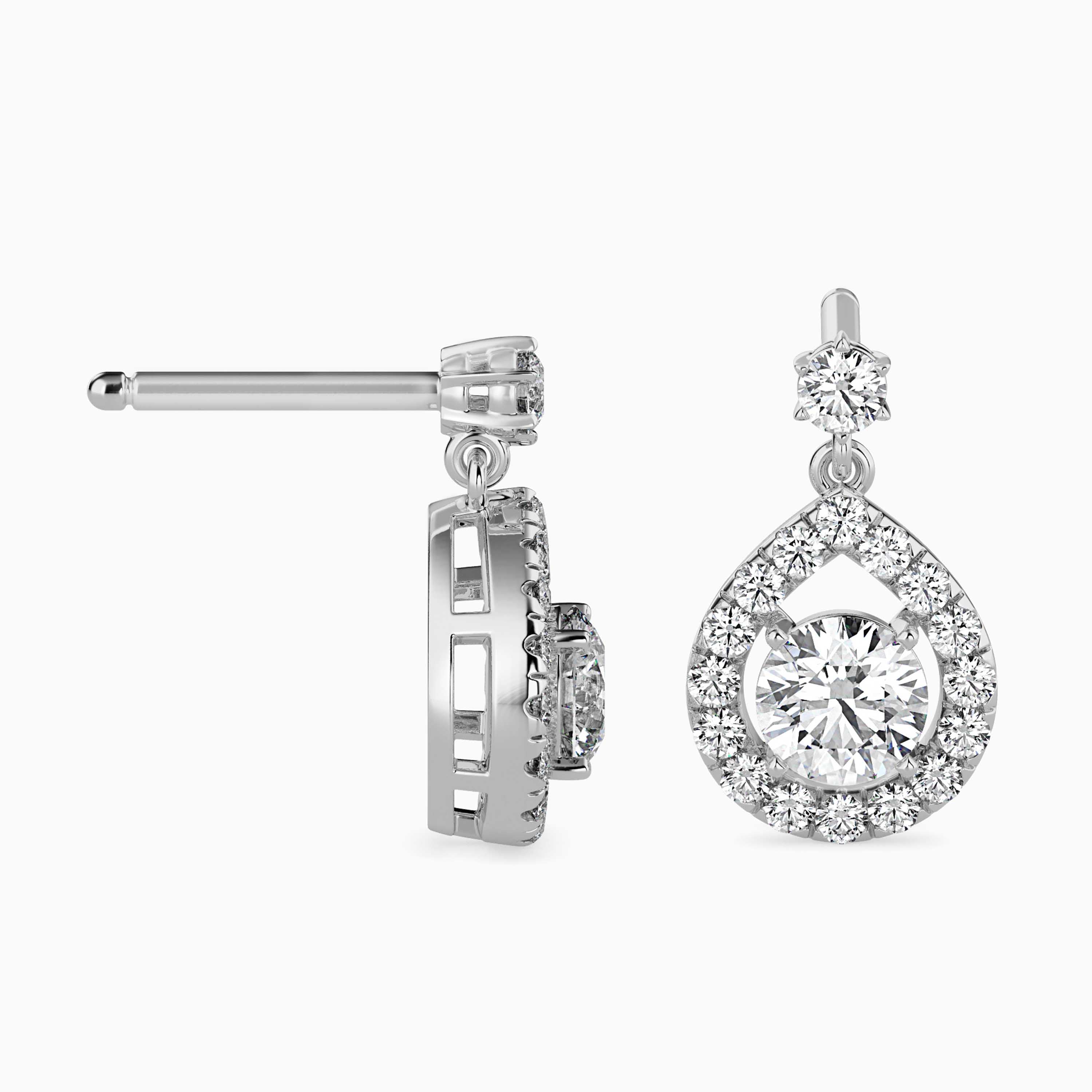 Cascading Brilliance: Pear-Shaped Halo Drop Diamond Earrings Audiam