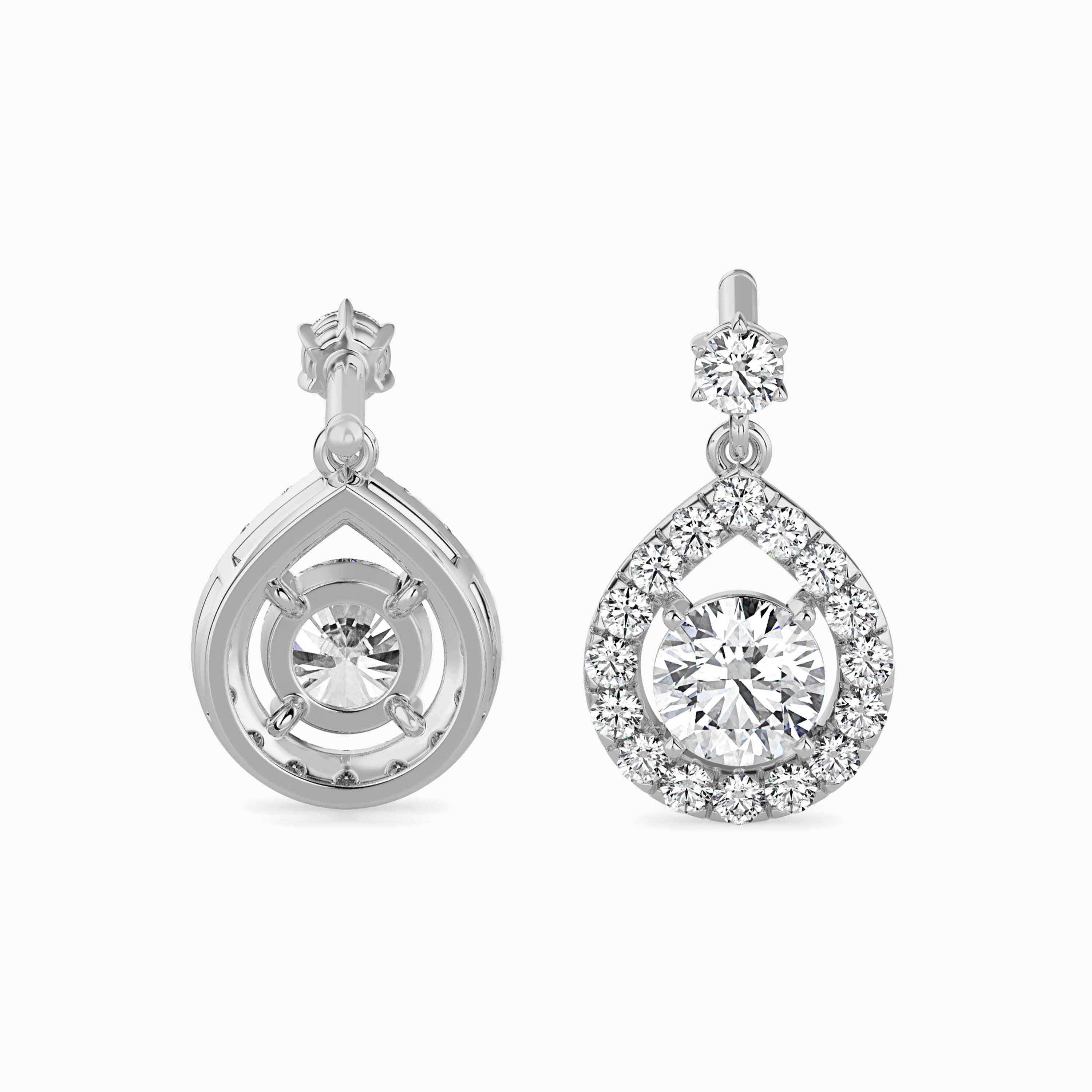 Cascading Brilliance: Pear-Shaped Halo Drop Diamond Earrings Audiam