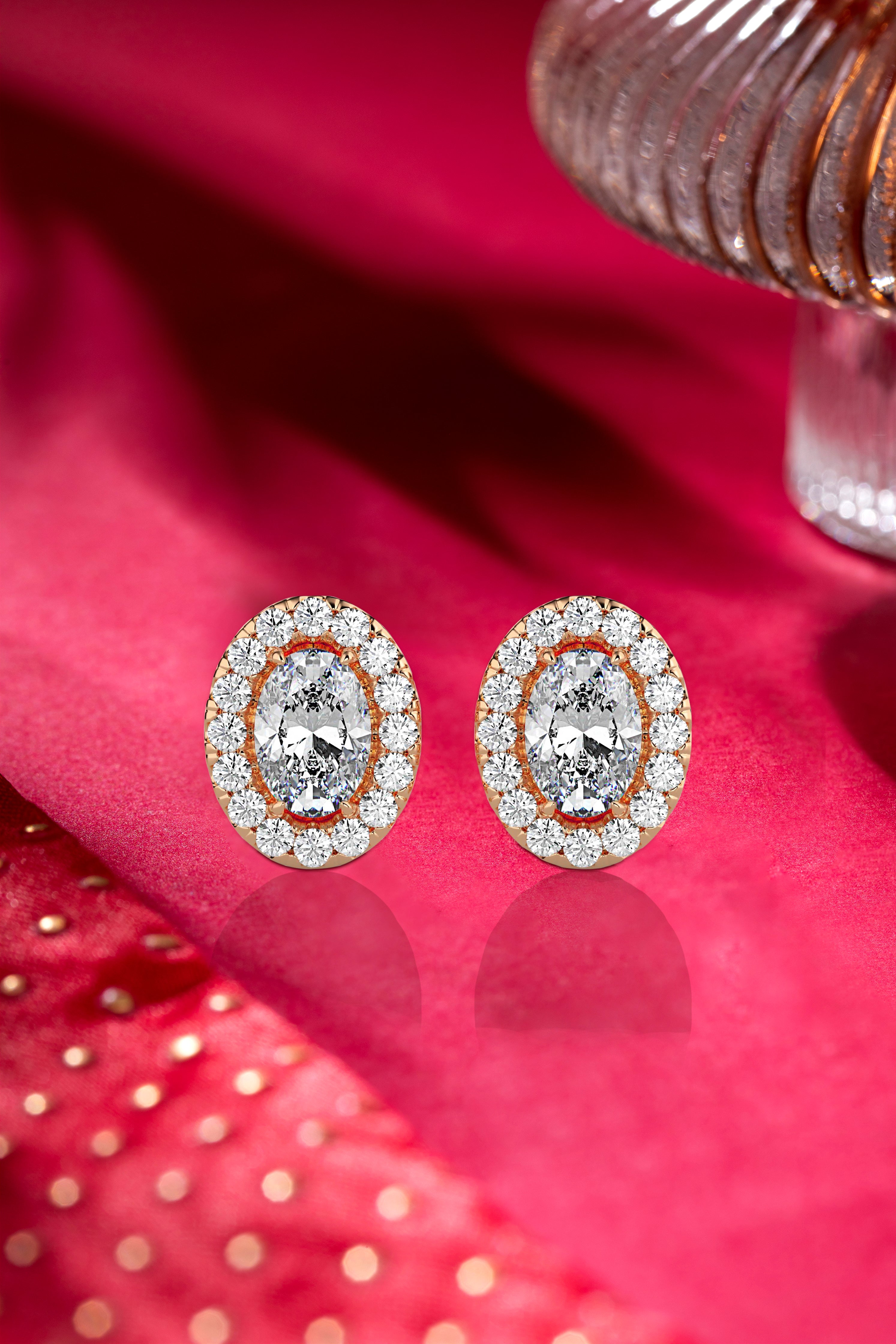 Luminous Legacy: Oval-Cut Diamond Studs with Pavé Halo Audiam