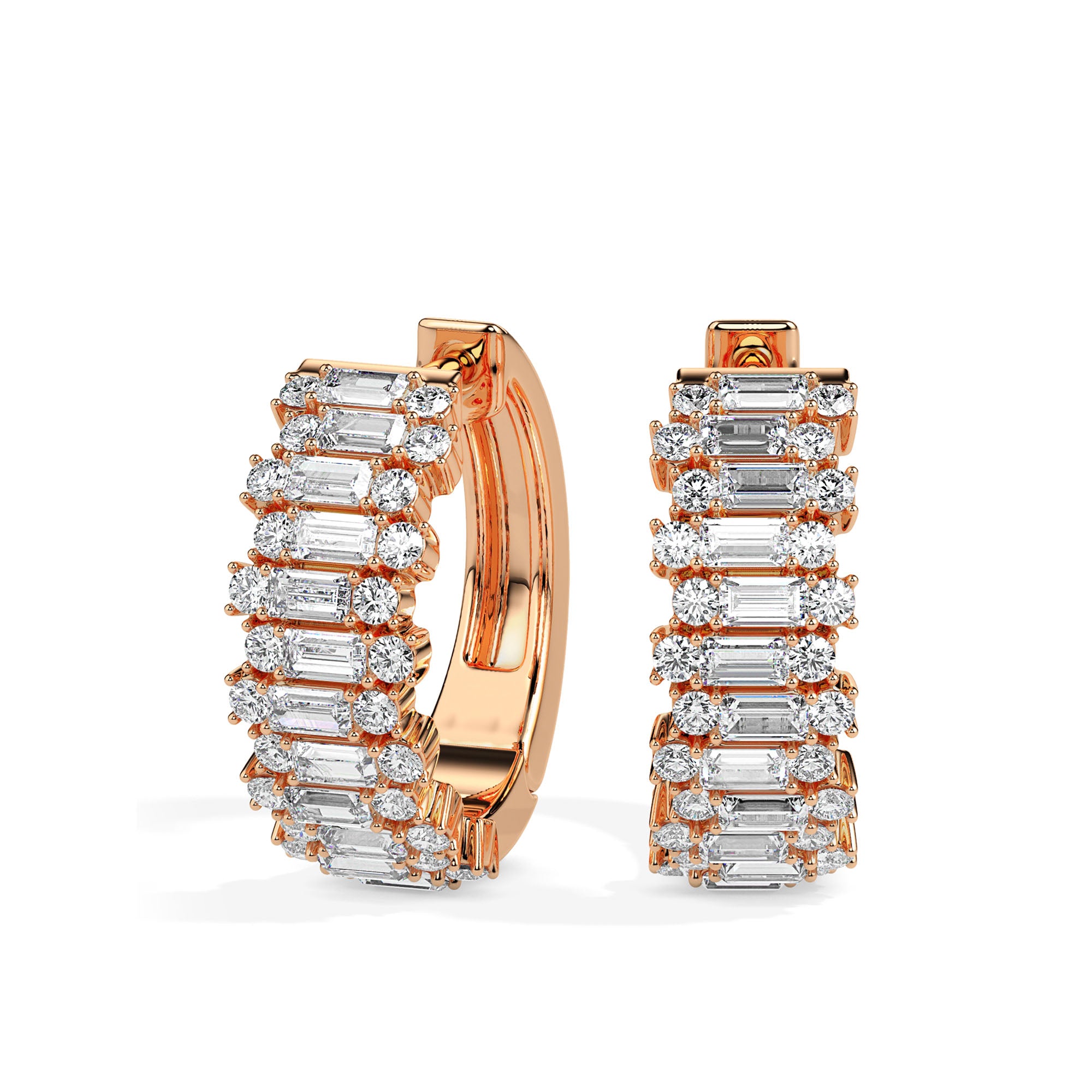 Diamond Baguette Studded Hoops Audiam