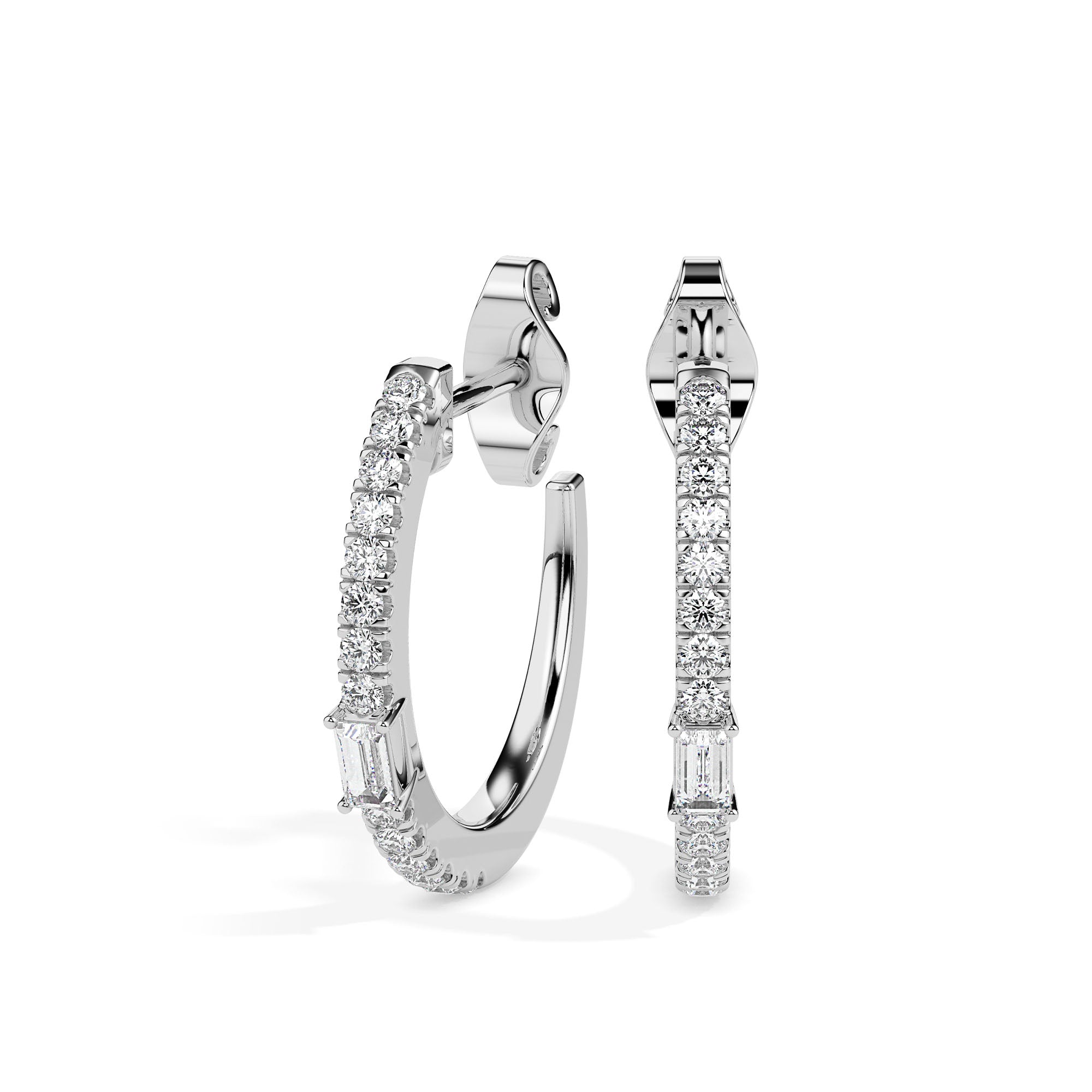 Timeless Elegance: Baguette and Round Diamond Hoop Earrings Audiam