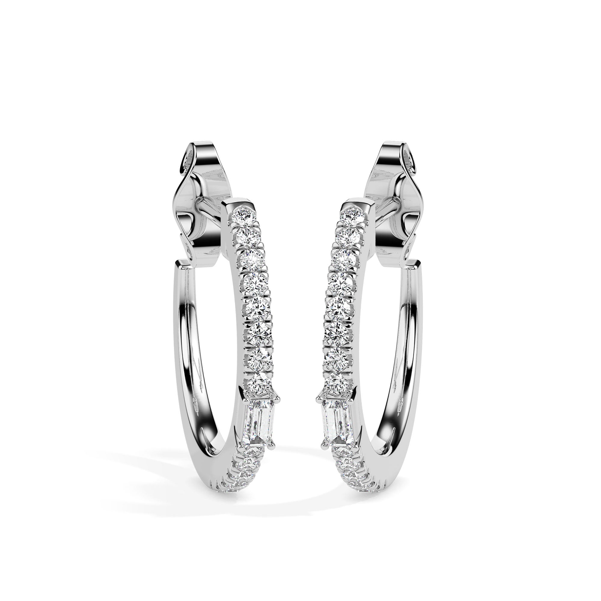 Timeless Elegance: Baguette and Round Diamond Hoop Earrings Audiam