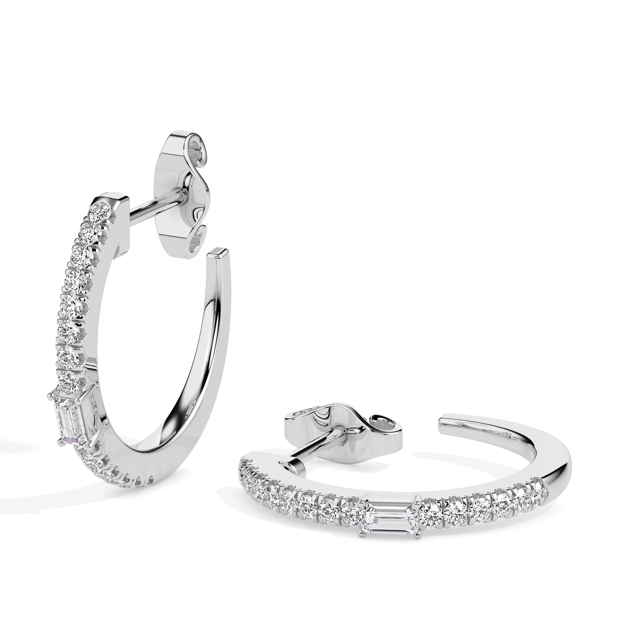 Timeless Elegance: Baguette and Round Diamond Hoop Earrings Audiam