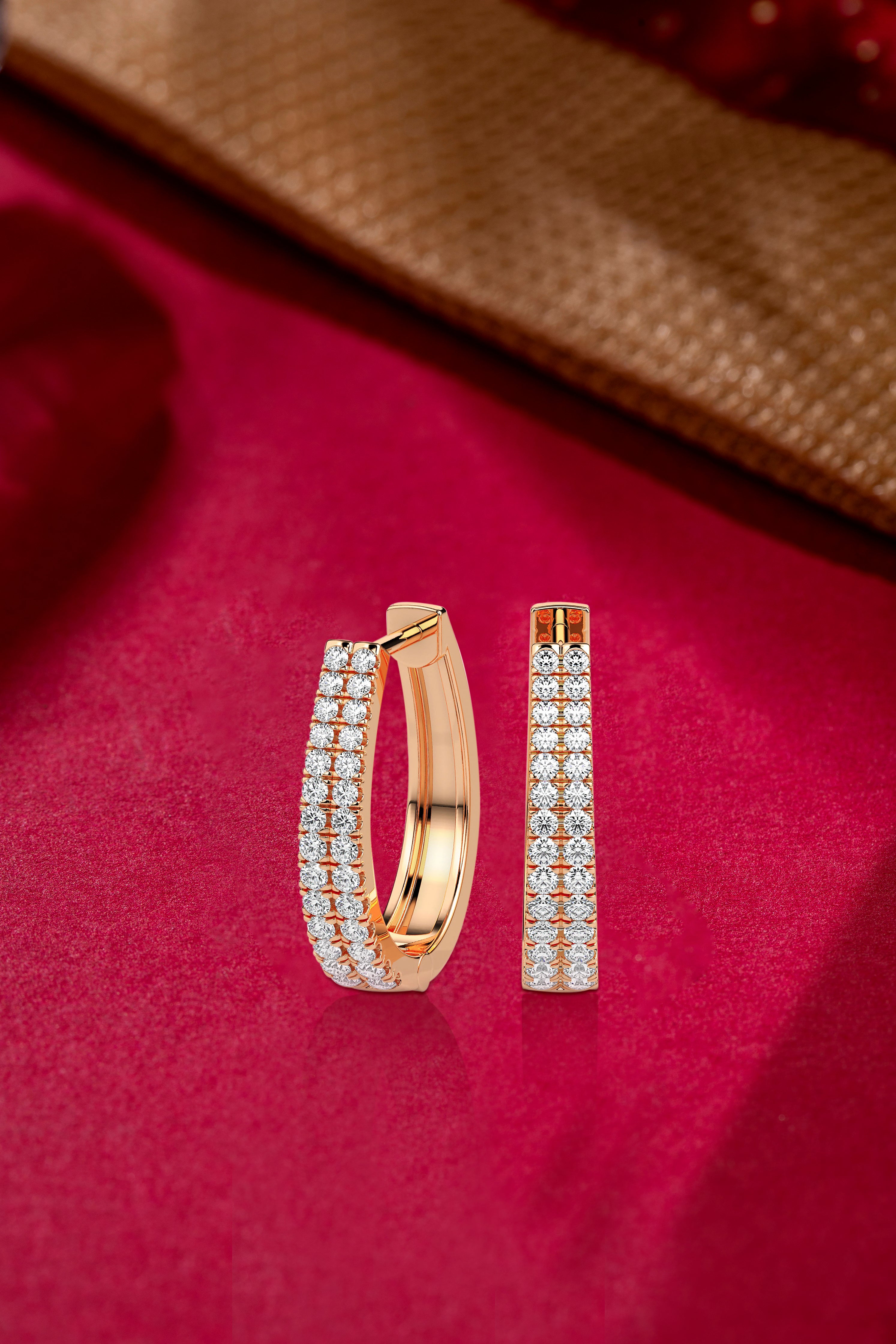 Refined Sparkle: 2-Lined Semi Diamond-Studded Hoops Audiam