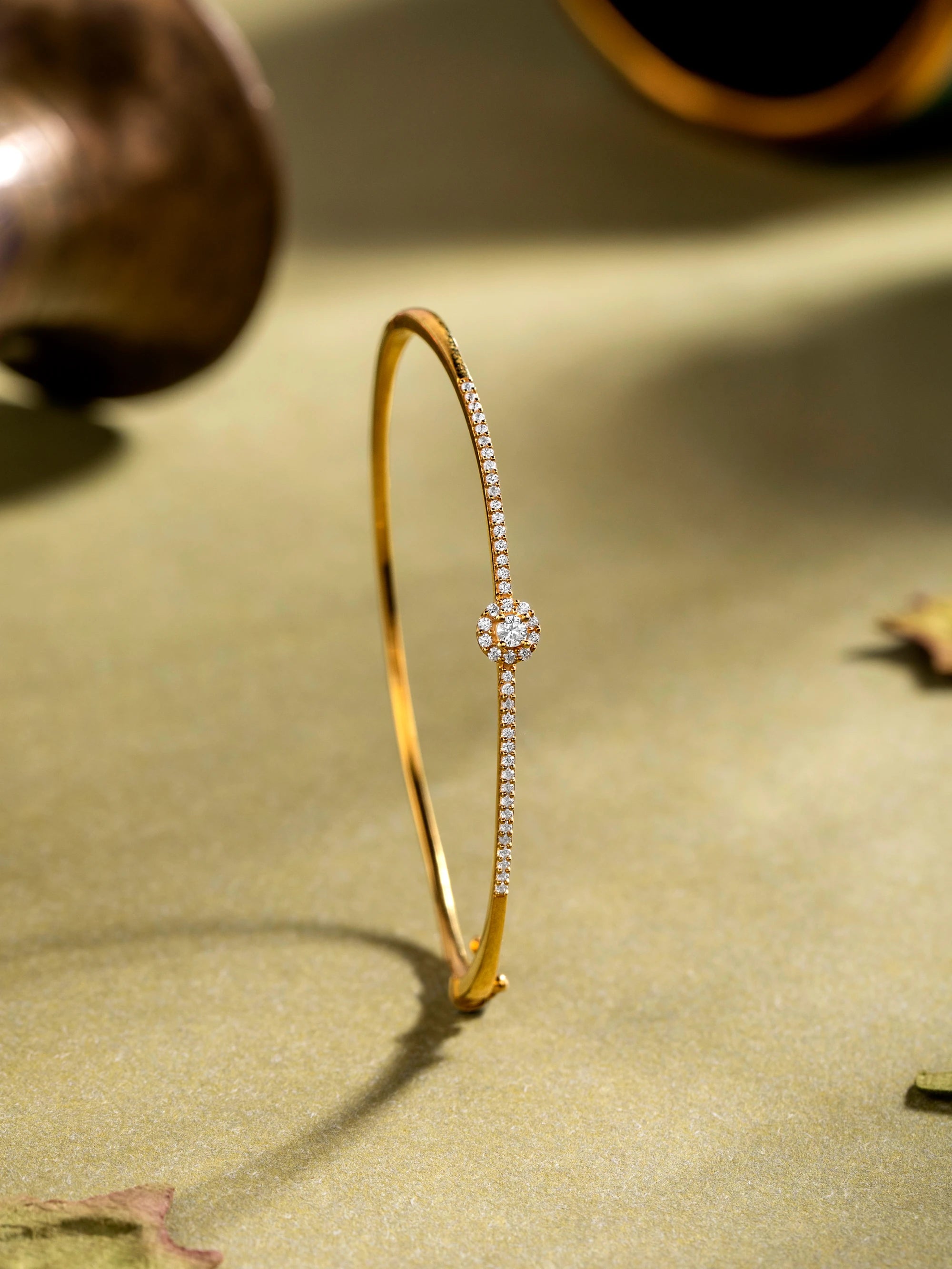 Sleek Diamond Kada Bracelet with Floral Accent