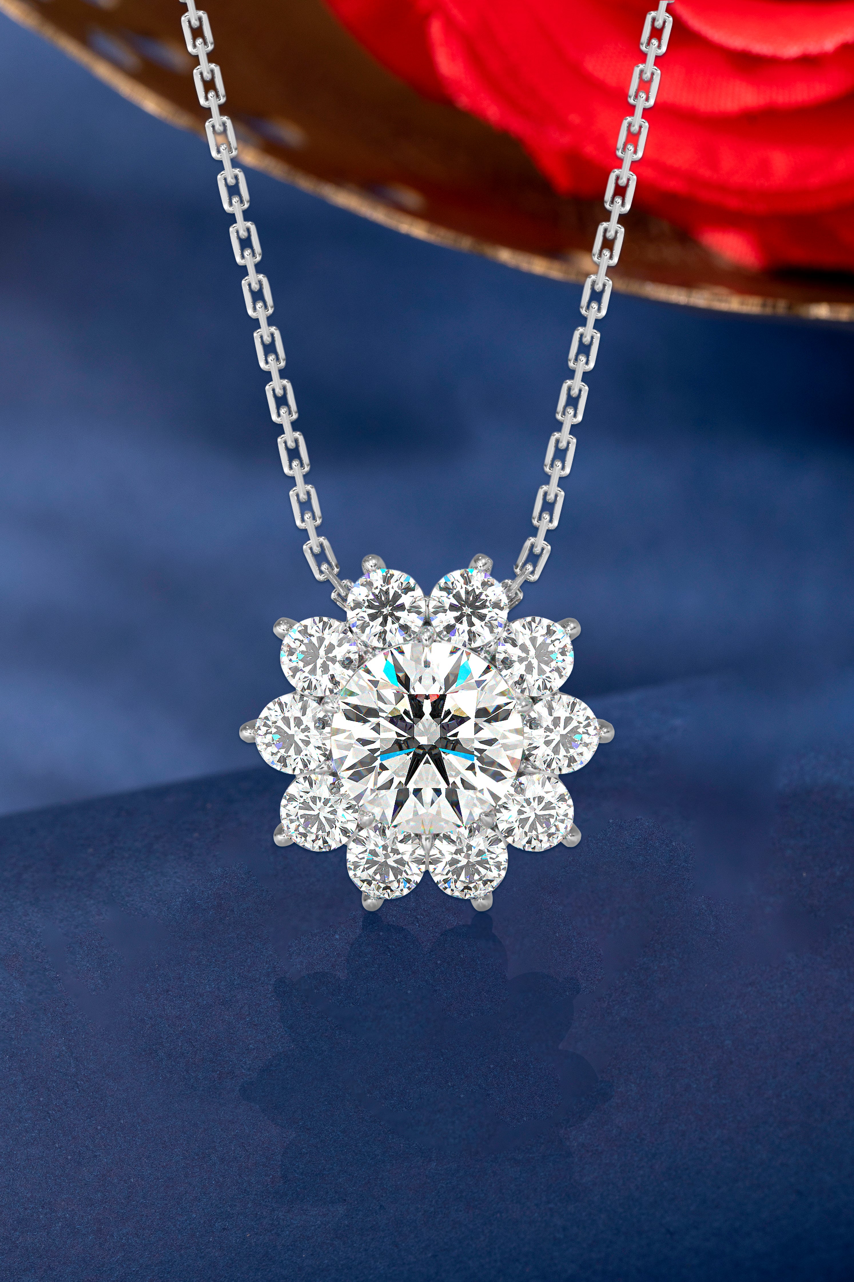 Solitaire Diamond Pendant with Diamond Halo Audiam