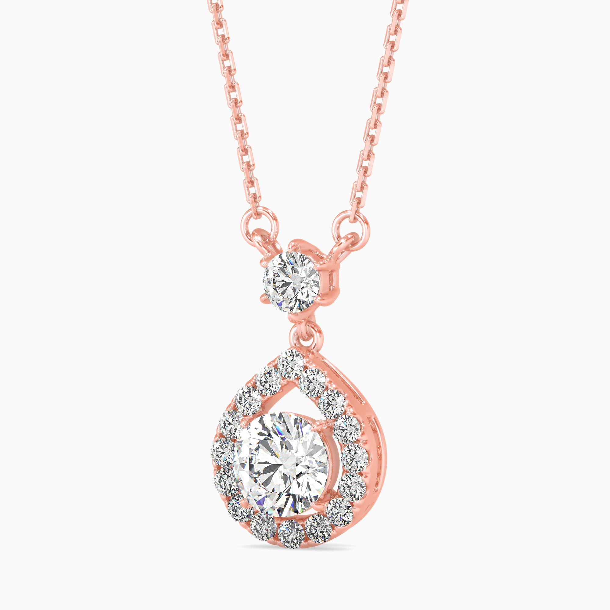 Radiant Pear Pendant with Halo & Round Solitaire Audiam