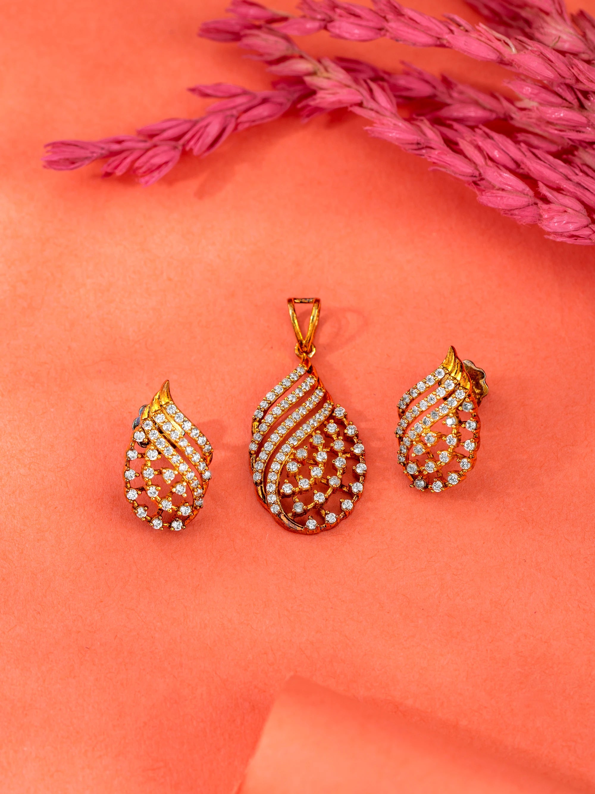 Shell Inspired Diamond Pendant and Earrings Set Audiam