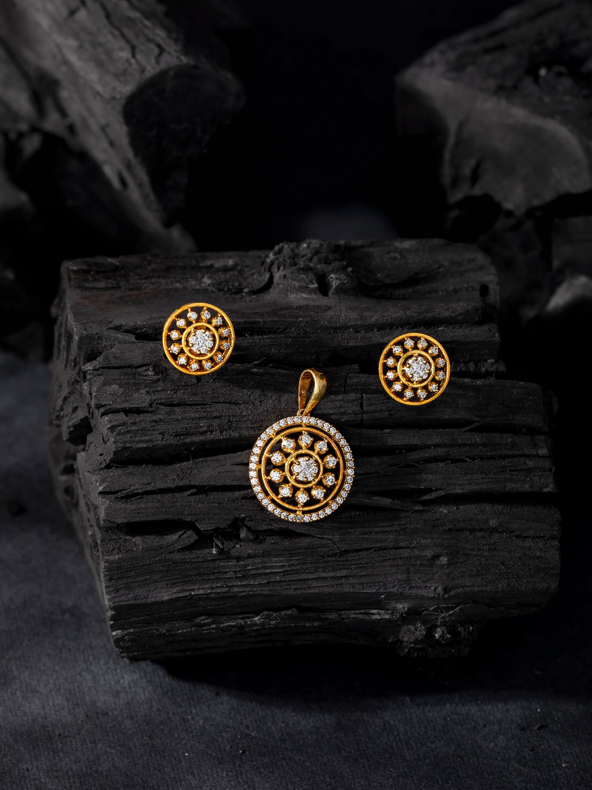 Timeless Diamond Halo Pendant and Studs Set Audiam